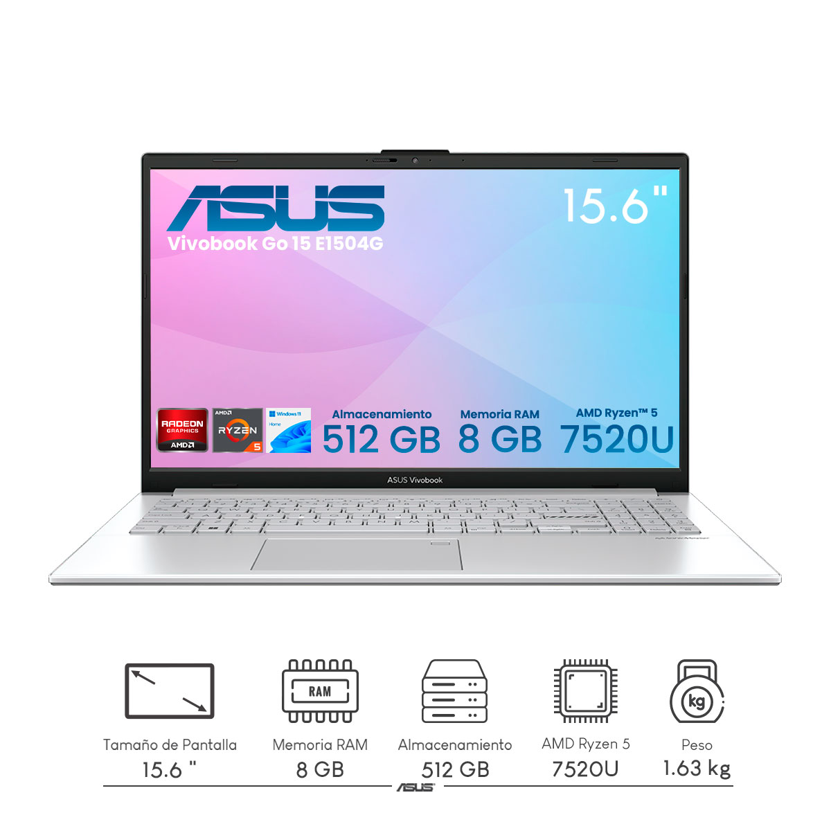 Foto 3 pulgar | Laptop Asus Vivobook 15 F1504va-nj2533w Intel Ci3-1315u 8gb 512gb Ssd Fhd W11h Plata