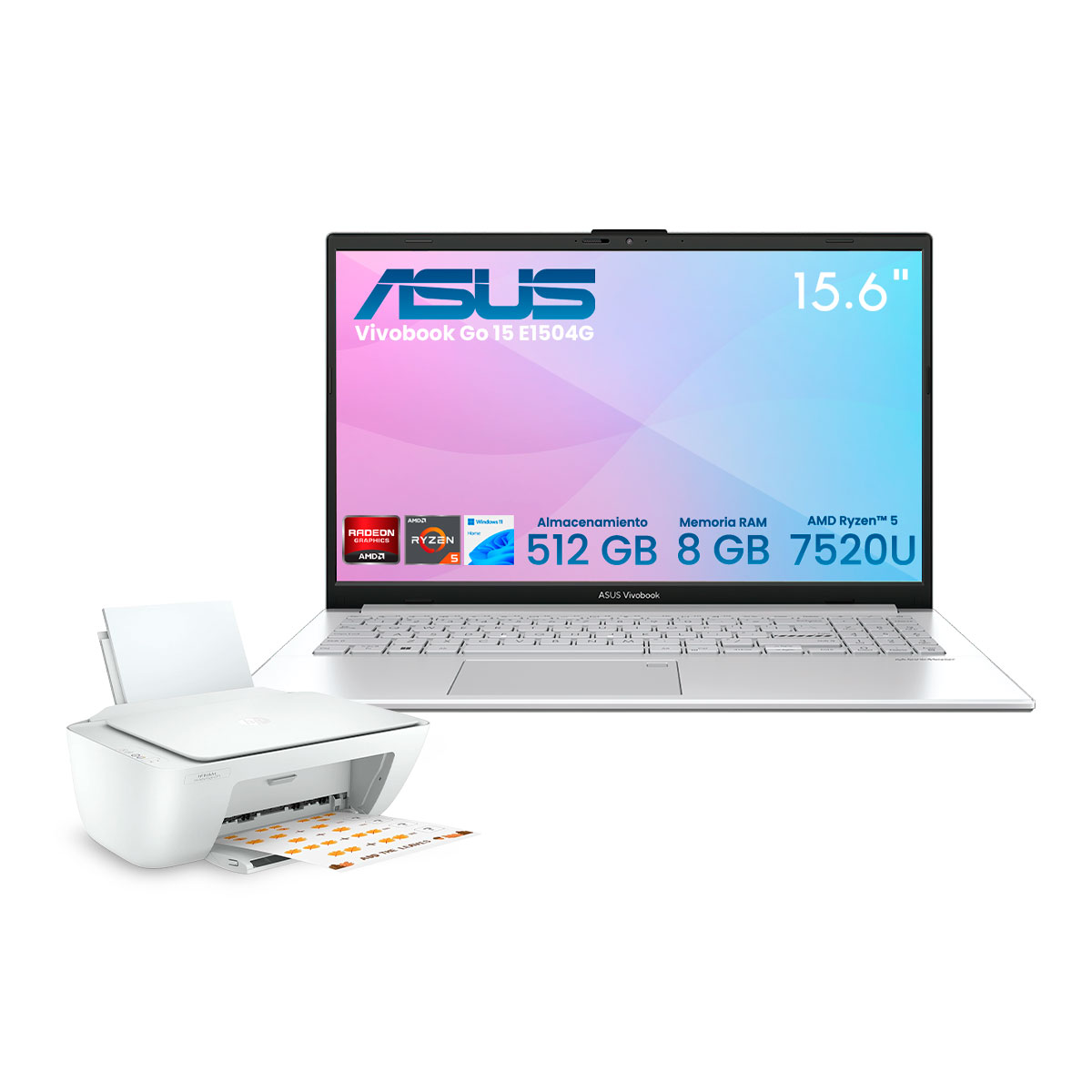 Foto 2 pulgar | Laptop Asus Vivobook 15 F1504va-nj2533w Intel Ci3-1315u 8gb 512gb Ssd Fhd W11h Plata + Impresora Hp