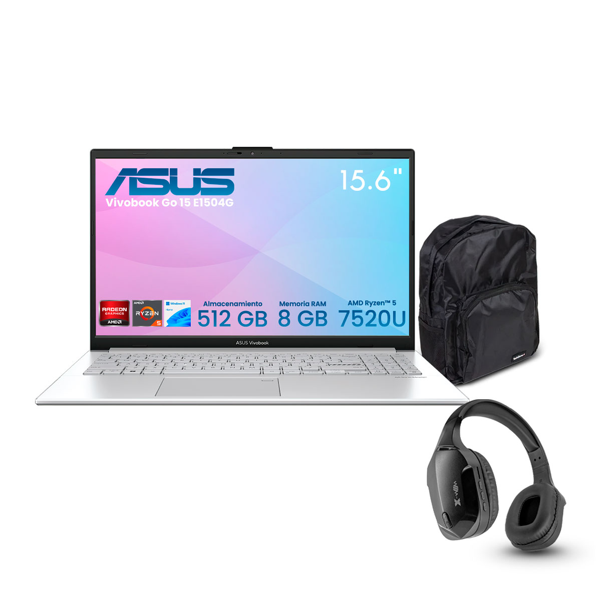 Foto 2 pulgar | Laptop Asus Vivobook 15 F1504va-nj2533w Intel Ci3-1315u 8gb 512gb Ssd Fhd W11h Plata + Audífonos y Mochila