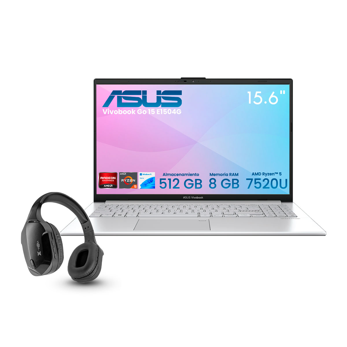 Foto 2 pulgar | Laptop Asus Vivobook 15 F1504va-nj2533w Intel Ci3-1315u 8gb 512gb Ssd Fhd W11h Plata + Audífonos Bluetooth