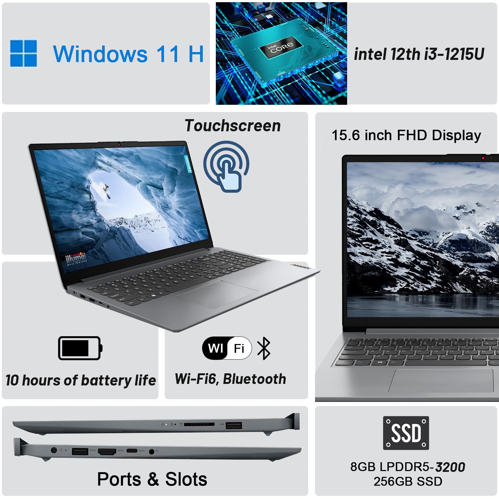 Foto 2 | Ordenador Portátil Lenovo Ideapad 1i De 15,6 Pulgadas Táctil Intel Core I3-1215u De 8 Gb - Venta Internacional.