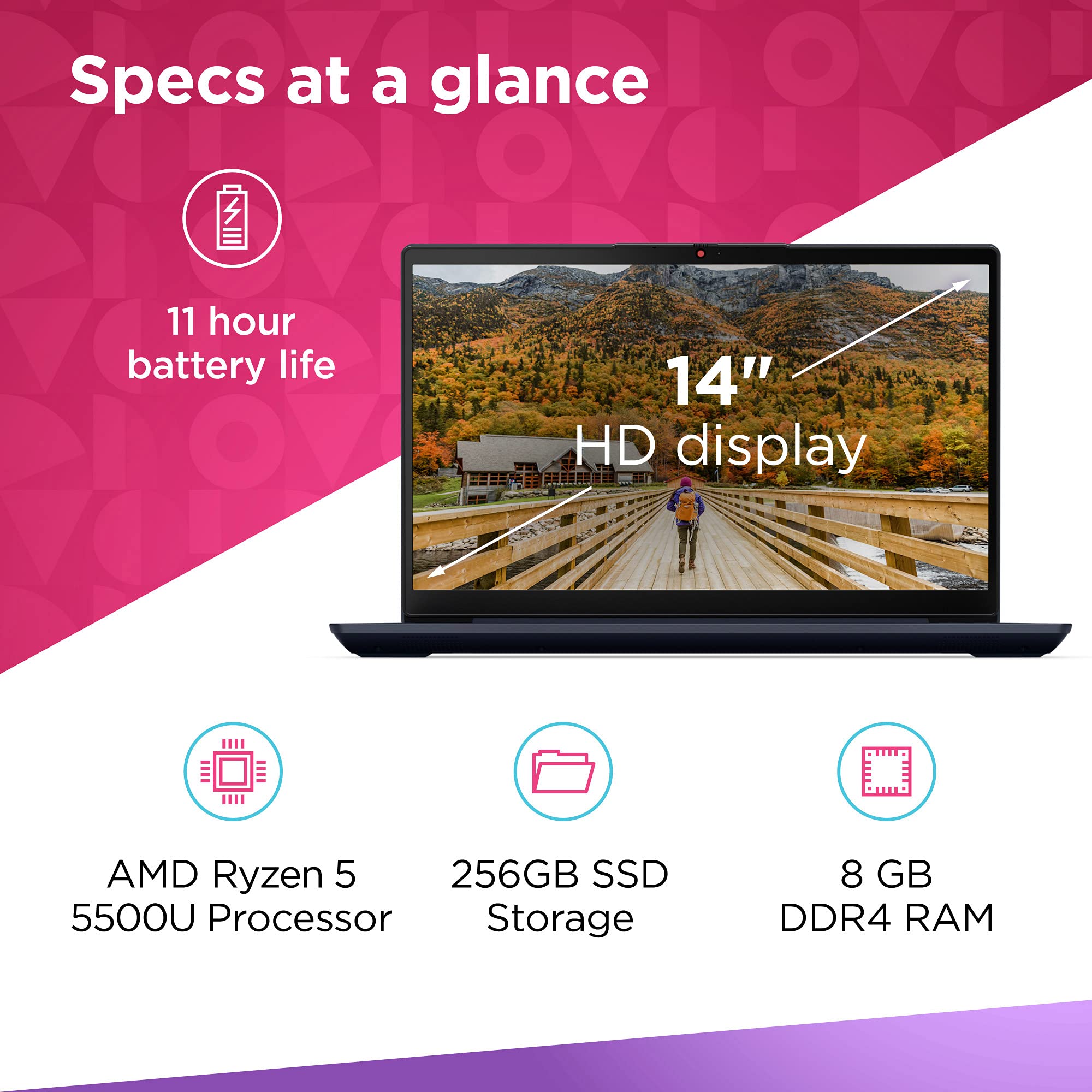 Foto 6 | Ordenador Portátil Lenovo Ideapad 3 14.0 Pulgadas Fhd Ryzen 5 5500u 8 Gb 256 Gb Ssd - Venta Internacional.