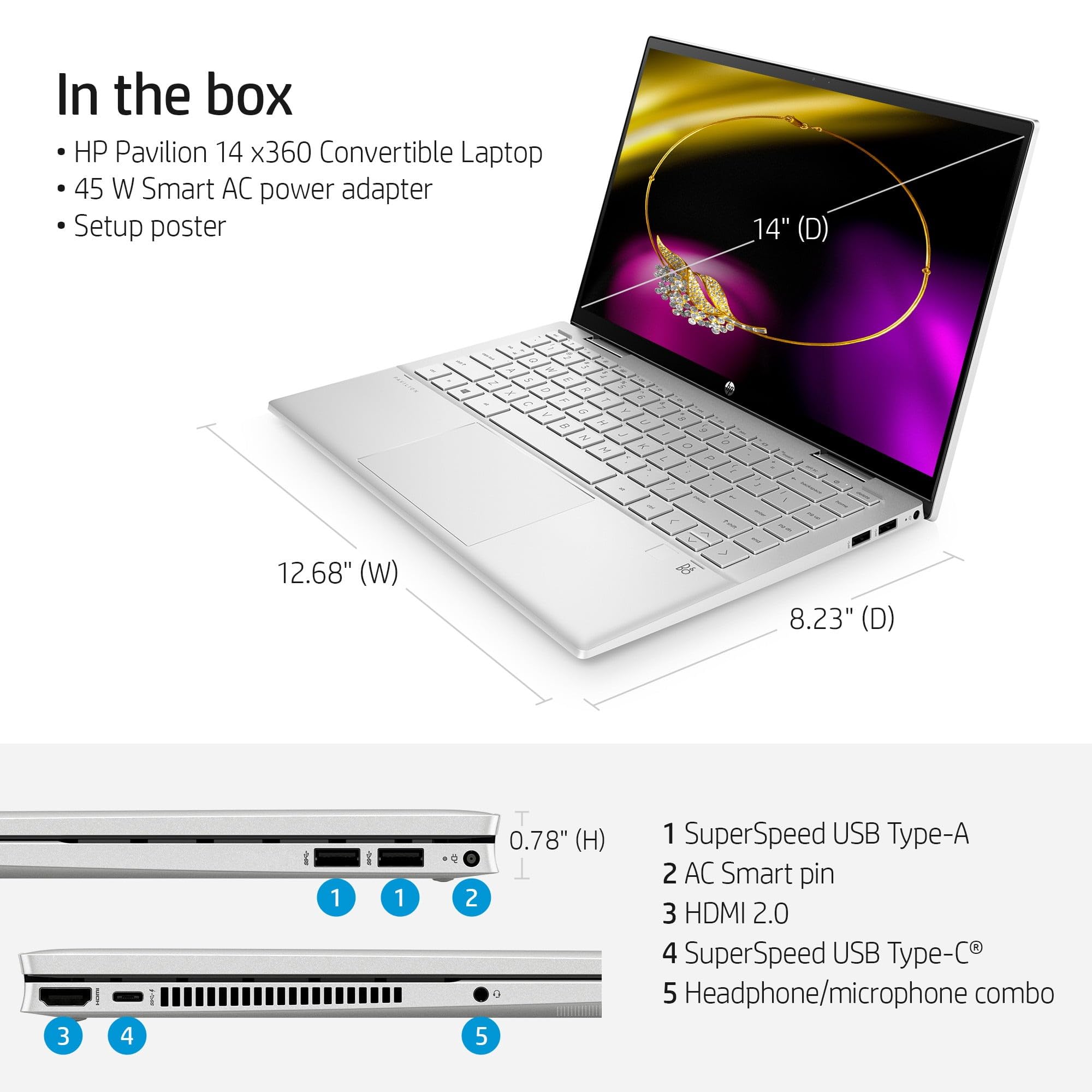 Foto 2 | Ordenador Portátil Hp Pavilion X360 14 Fhd Intel Core I5-1235u 8 Gb 256 Gb - Venta Internacional.