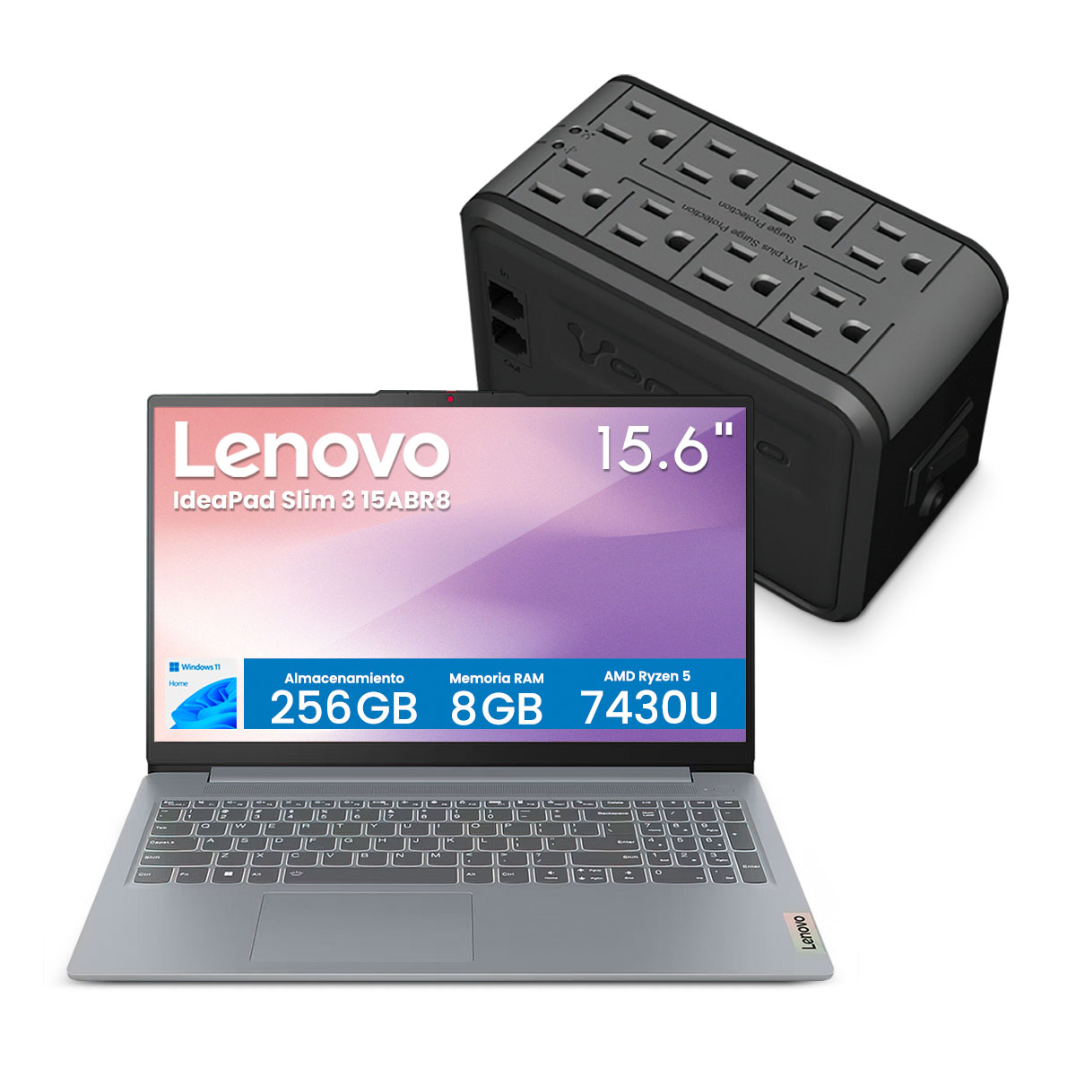 Foto 2 pulgar | Combo Laptop Lenovo Slim 3 15abr8 Ryzen 5 8gb 512gb Ssd 15.6'' Fhd Touch + Regulador De Voltaje