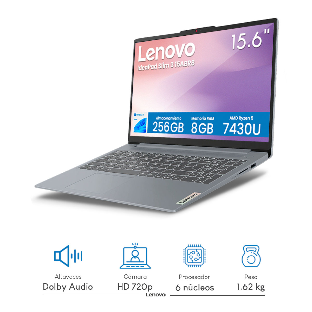 Foto 3 pulgar | Combo Laptop Lenovo Slim 3 15abr8 Ryzen 5 8gb 512gb Ssd 15.6'' Fhd Touch + Regulador De Voltaje