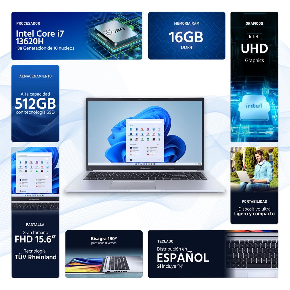 Foto 3 pulgar | Laptop Asus Vivobook 15 Intel Core I7 13620h 16gb Ram 512gb Ssd Windows 11 Home Teclado En Español