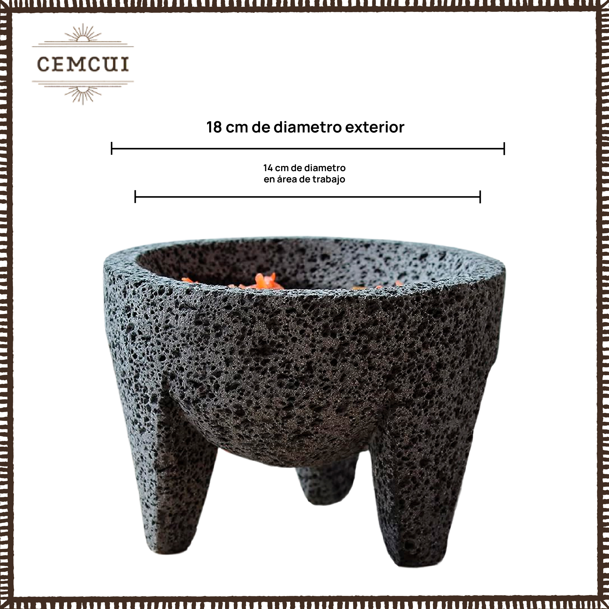 Foto 2 | Molcajete Tradicional de Piedra Volcánica (16 cm de diámetro) + Tejolote CEMCUI