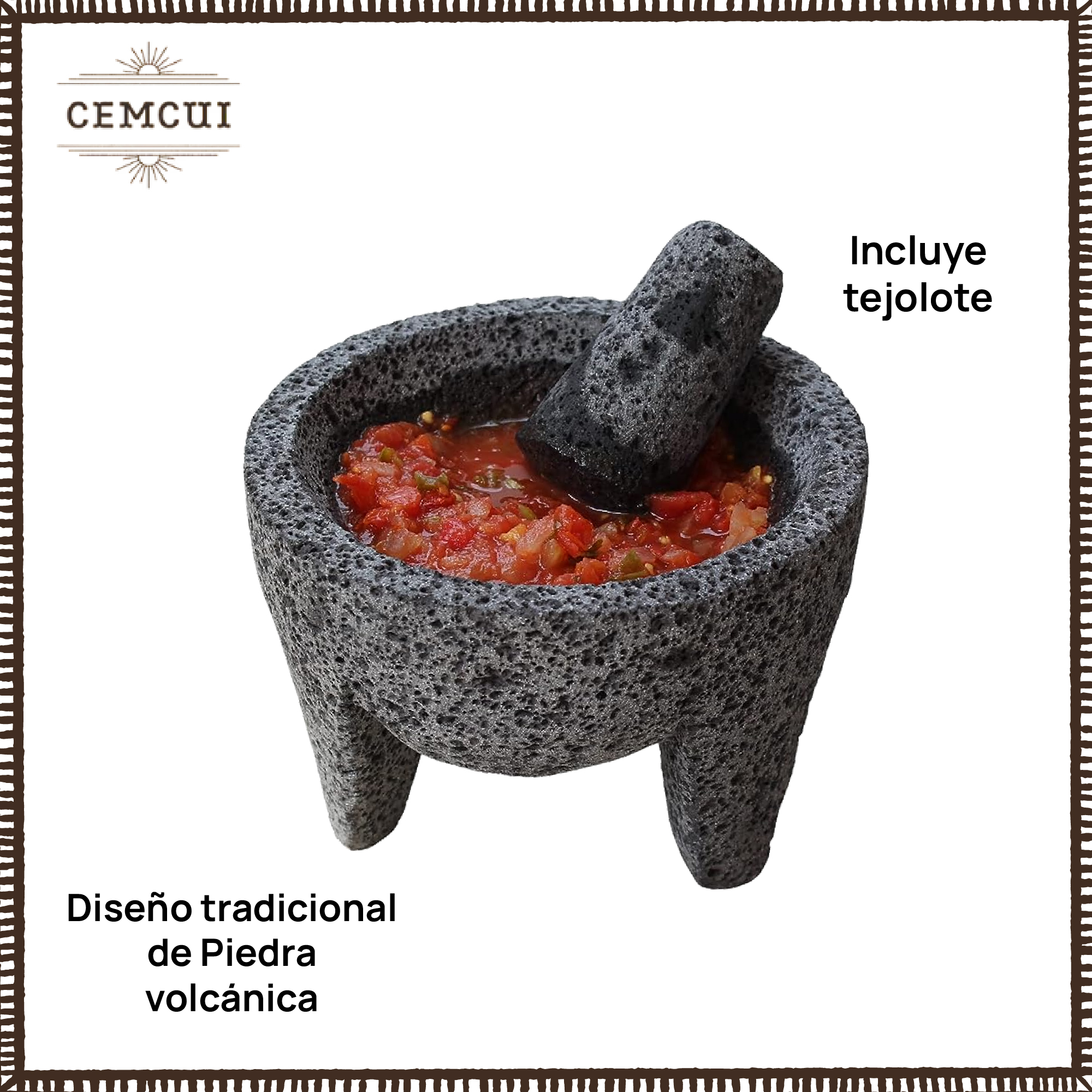 Foto 3 | Molcajete Tradicional de Piedra Volcánica (16 cm de diámetro) + Tejolote CEMCUI