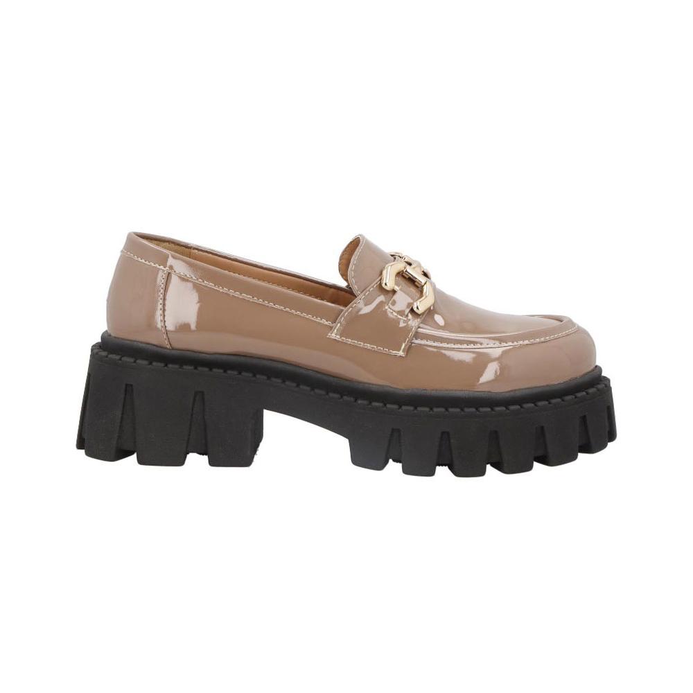 Zapato Mujer Kipon Casual Plataforma Mocasin Chunky Hebilla Cafe