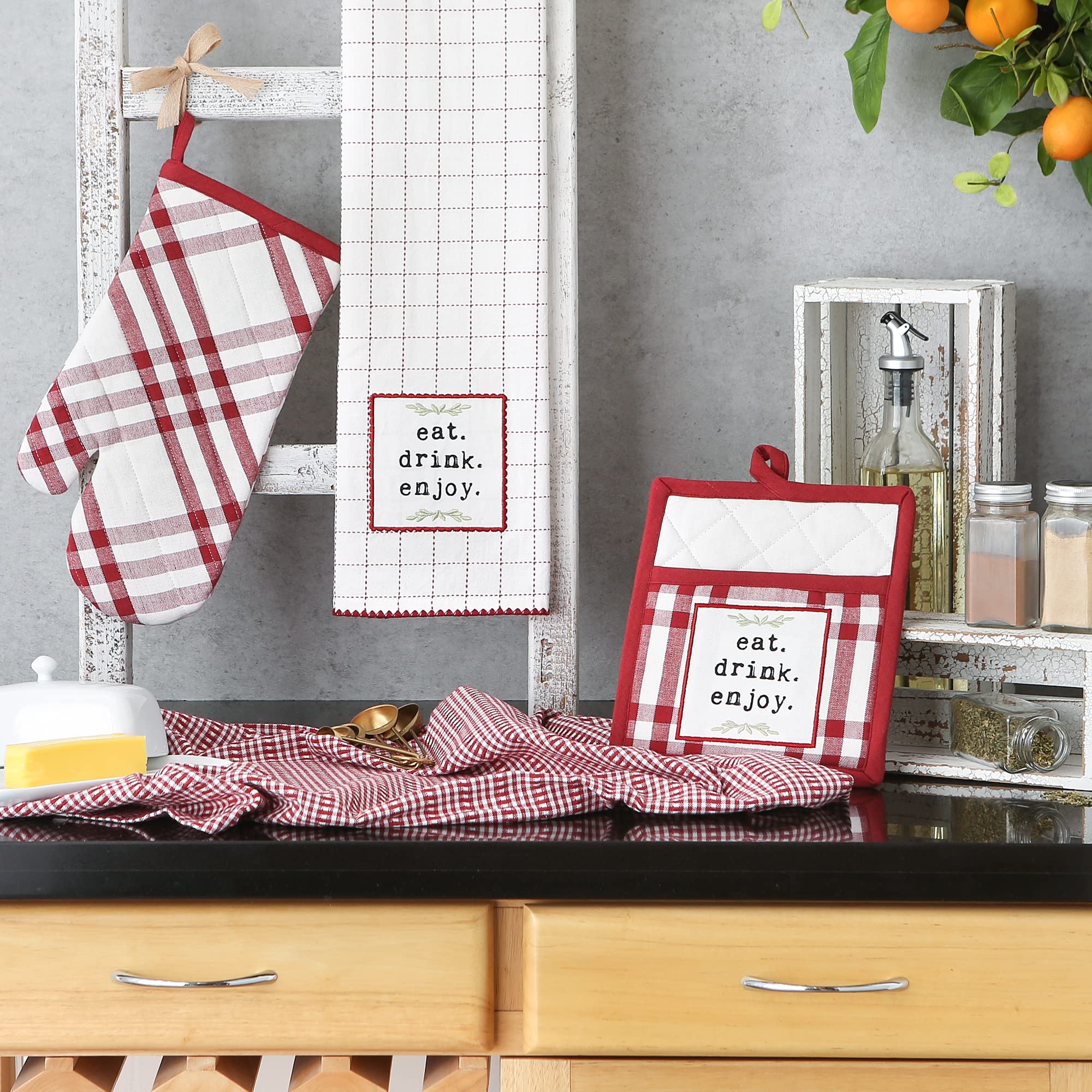 Foto 4 | Guantes de Cocina Dii Home Sweet Farmhouse 4 Piezas Rojas - Venta Internacional