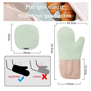 Foto 2 | Guantes de Horno Silicona Lab.g Verde 8 Piezas