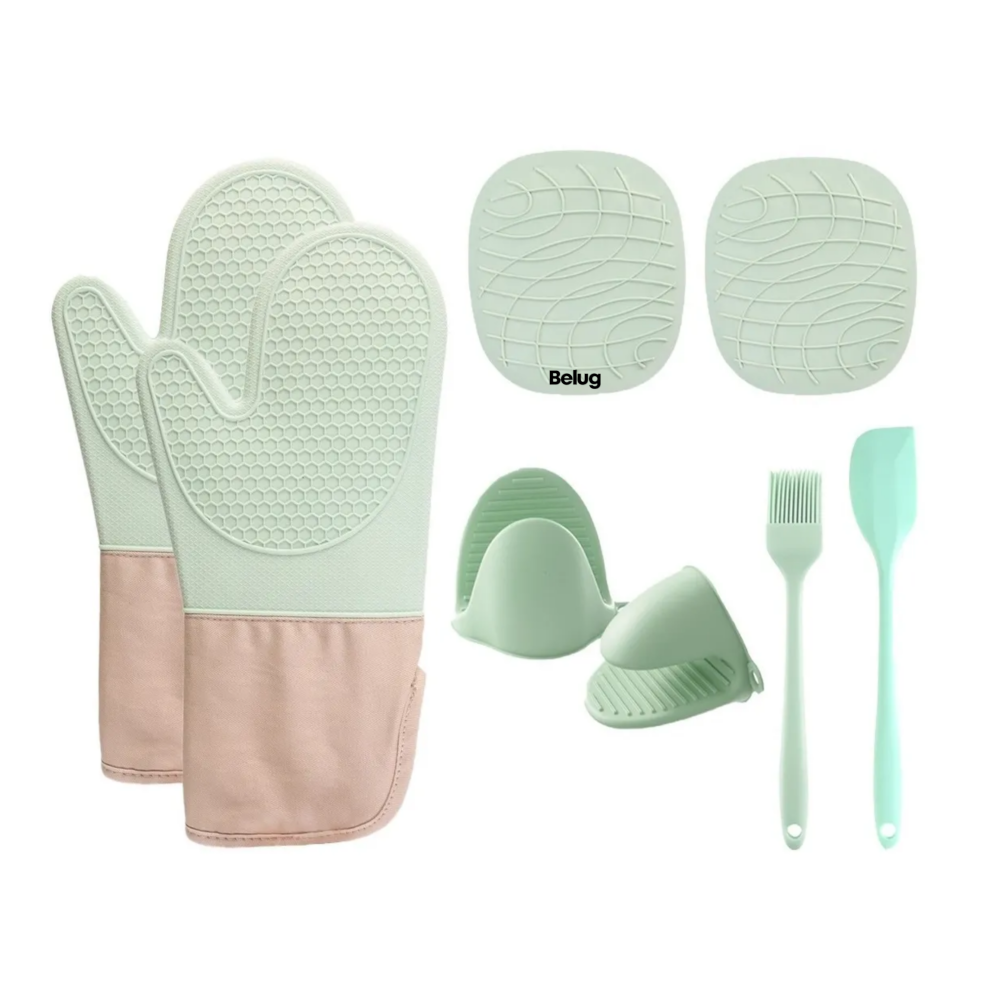 Guantes de Horno de Silicona Belug Verde 8 Piezas