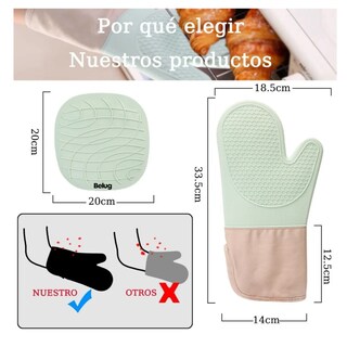Foto 3 | Guantes de Horno de Silicona Belug Verde 8 Piezas