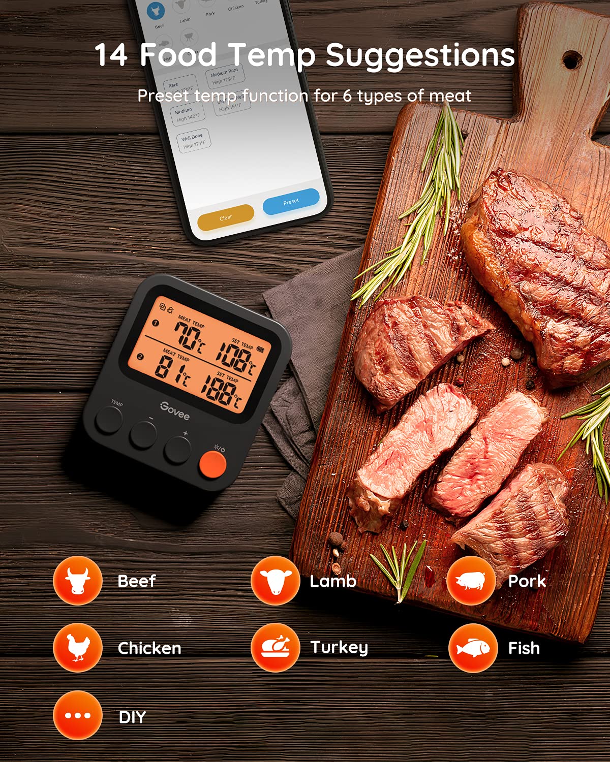 Foto 5 | Termómetro Bluetooth Para Carne Govee De 70 M De Alcance Con Alertas Inteligentes - Venta Internacional.