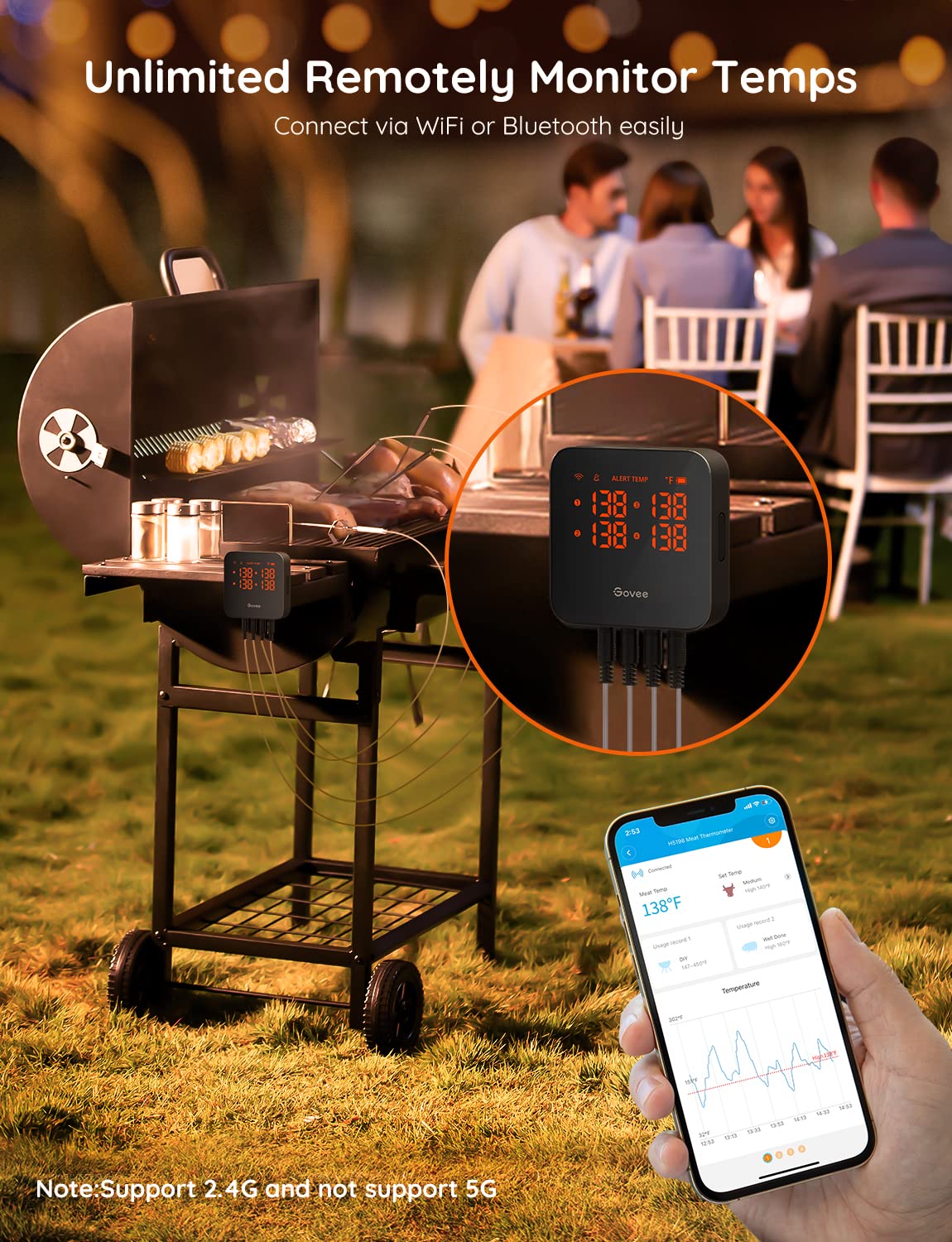 Foto 4 | Termómetro Para Carne Govee Wifi Con 4 Sondas Bluetooth Recargable - Venta Internacional.