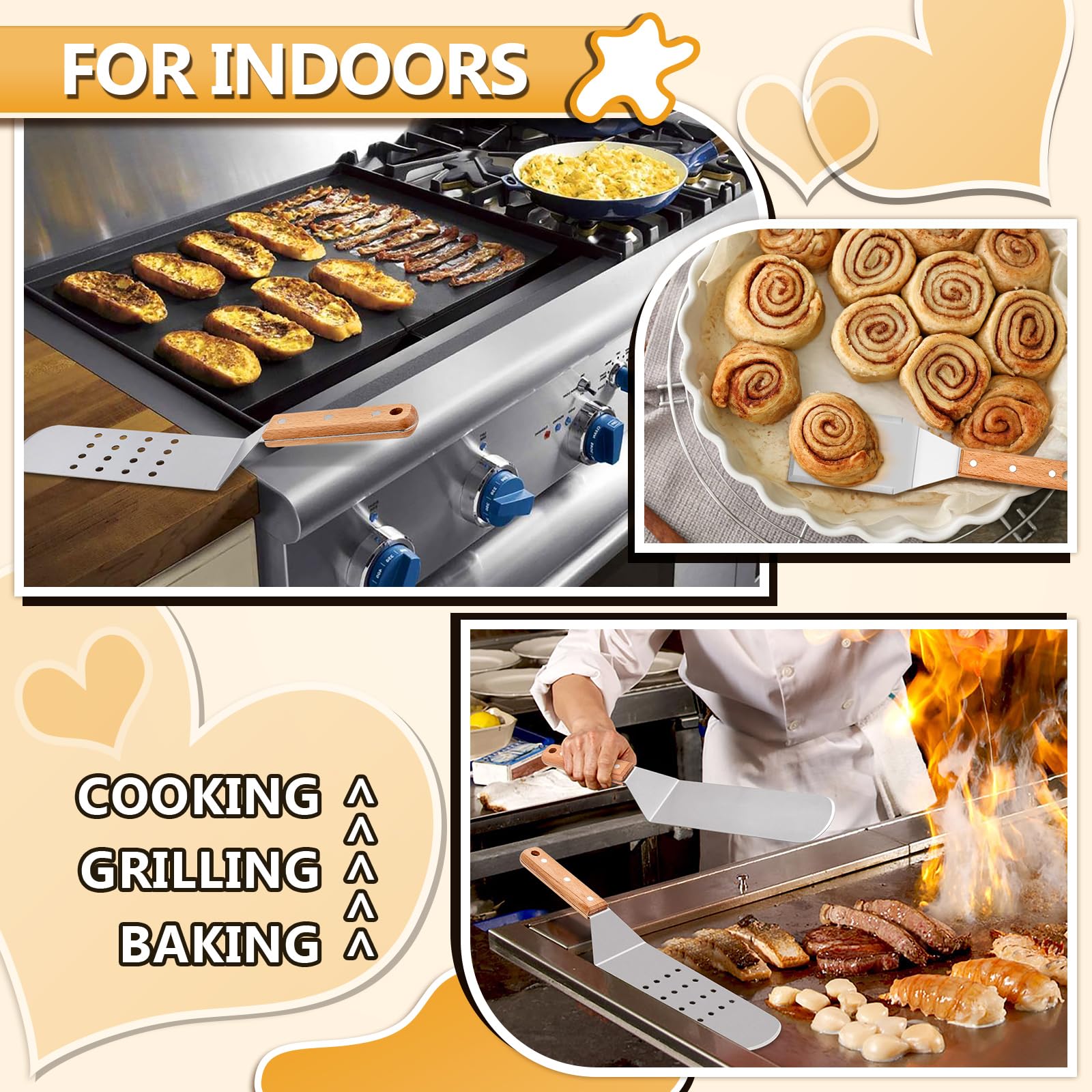 Foto 5 | Juego De Espátulas Para Plancha Hasteel, Metal Y Acero Inoxidable, 4 Piezas - Venta Internacional.