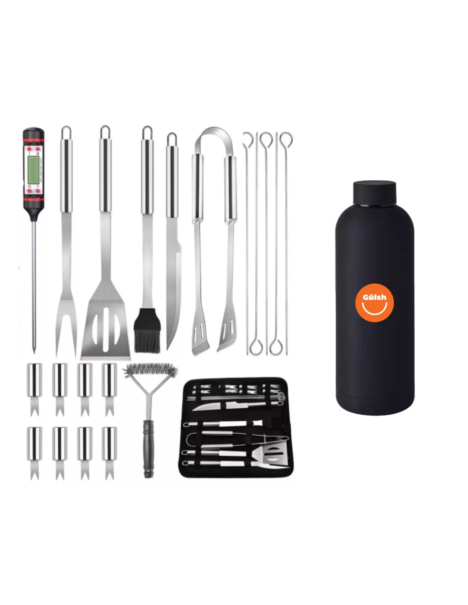 Foto 2 pulgar | Utensilios Para Asador Acero Inoxidable 21pzas + Termo De Agua Güish