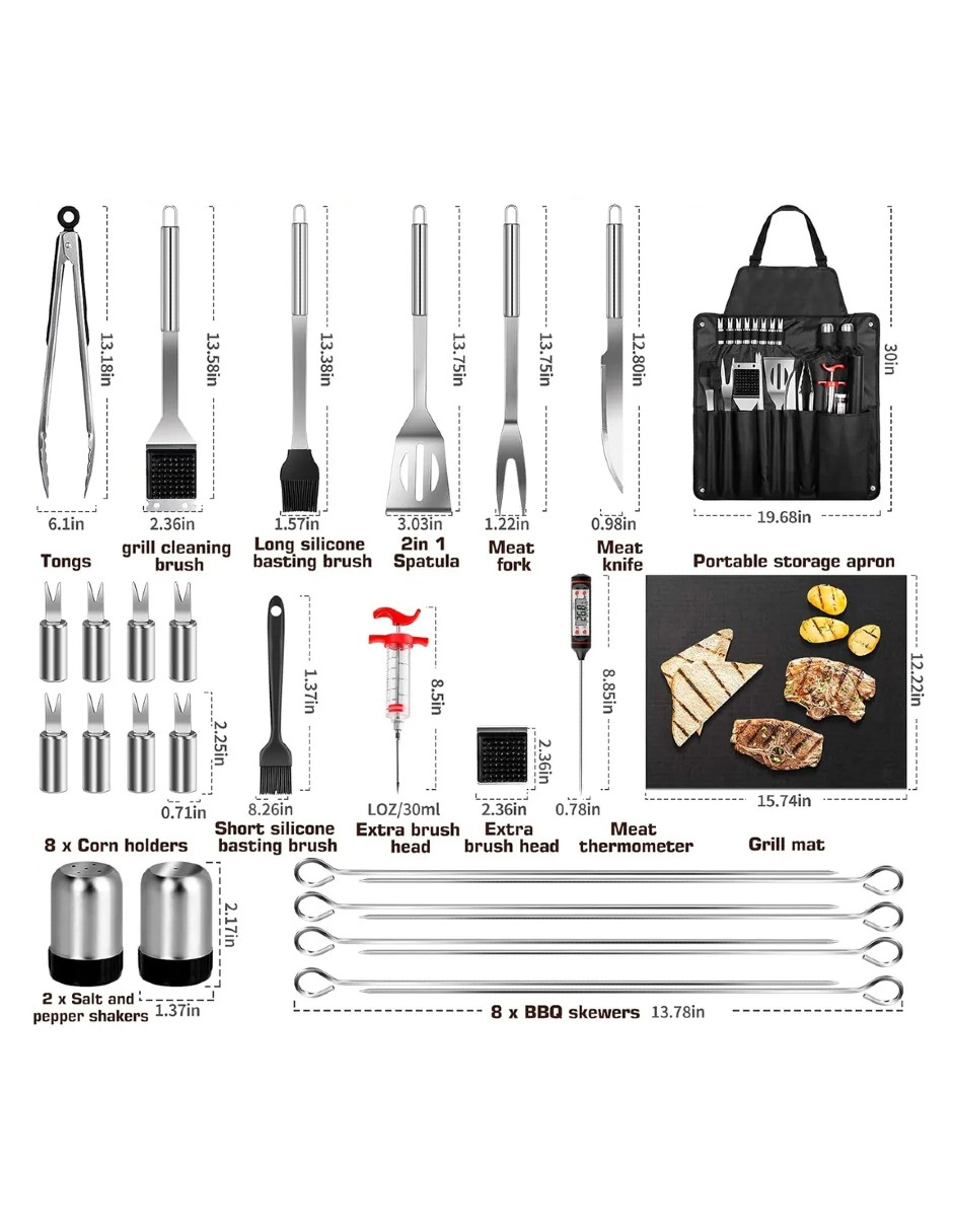 Foto 4 pulgar | Kit Accesorios Y Utensilios Para Bbq Carne Asada 30 Piezas+regalo Termo De Agua Güish