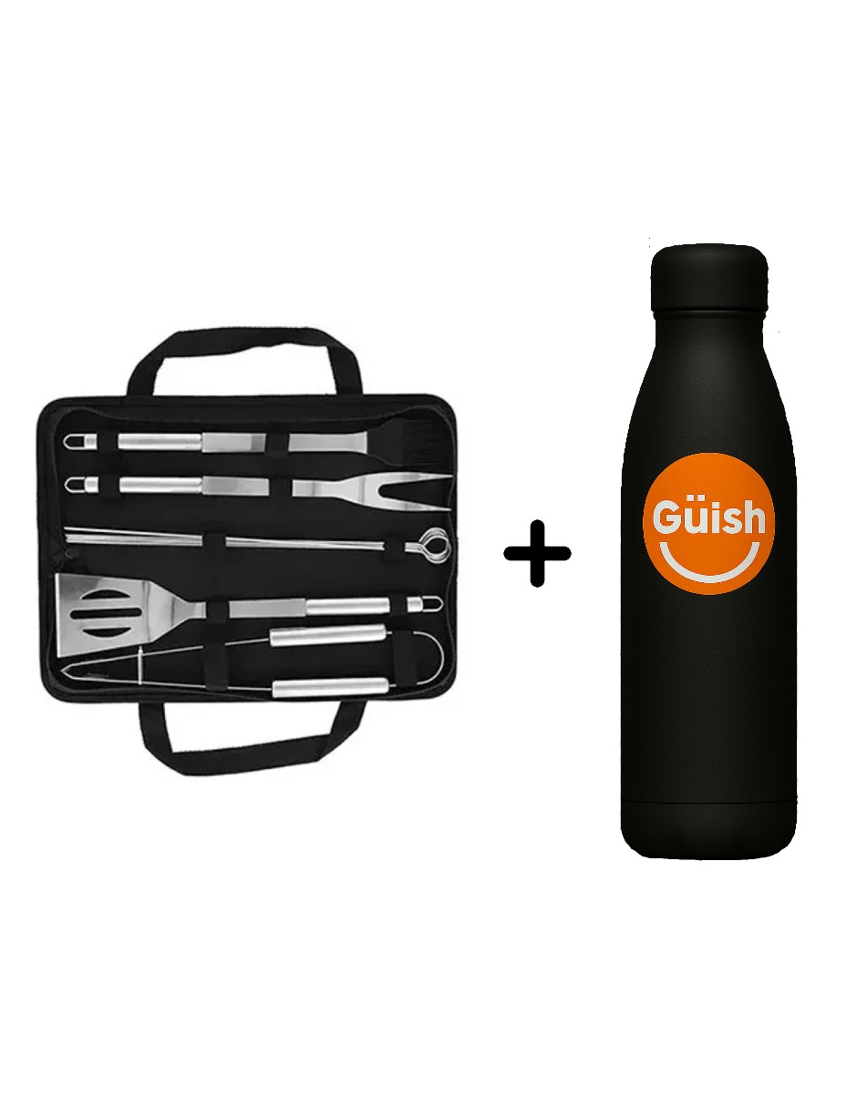 Set Estuche Kit Accesorios Y Utensilios Para Bbq Carne Asada+regalo Termo De Agua Güish
