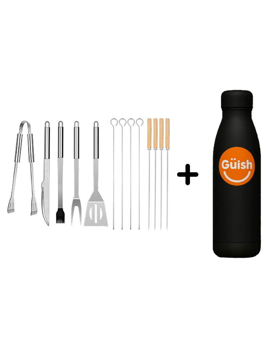 Foto 2 pulgar | Juego De Herramientas Bbq, Acero Inoxidable, Con Termómetro+regalo Termo De Agua Güish