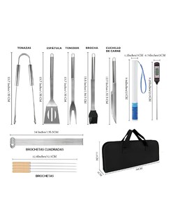 Foto 2 | Juego De Herramientas Bbq, Acero Inoxidable, Con Termómetro+regalo Termo De Agua Güish