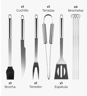 Foto 2 | Juego Utensilios De Cocina Para Barbacoa Parrilla Acero Inox