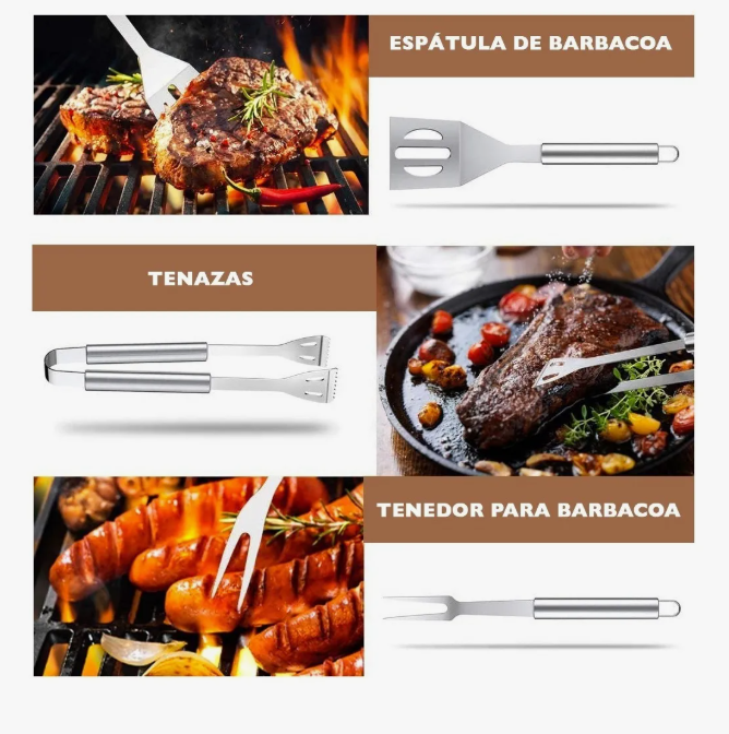 Foto 6 | Juego Utensilios De Cocina Para Barbacoa Parrilla Acero Inox