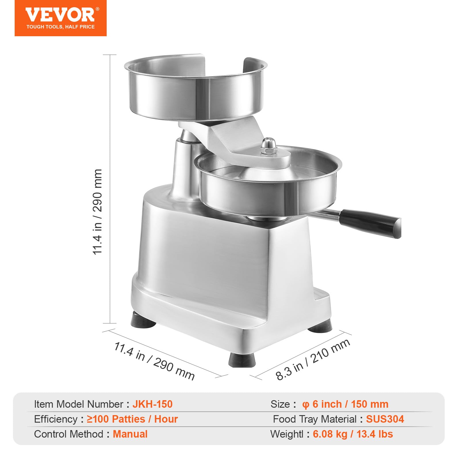 Foto 7 | Máquina Para Hacer Hamburguesas Vevor Commercial Para Hacer Hamburguesas De Ternera, 150 Mm - Venta Internacional.