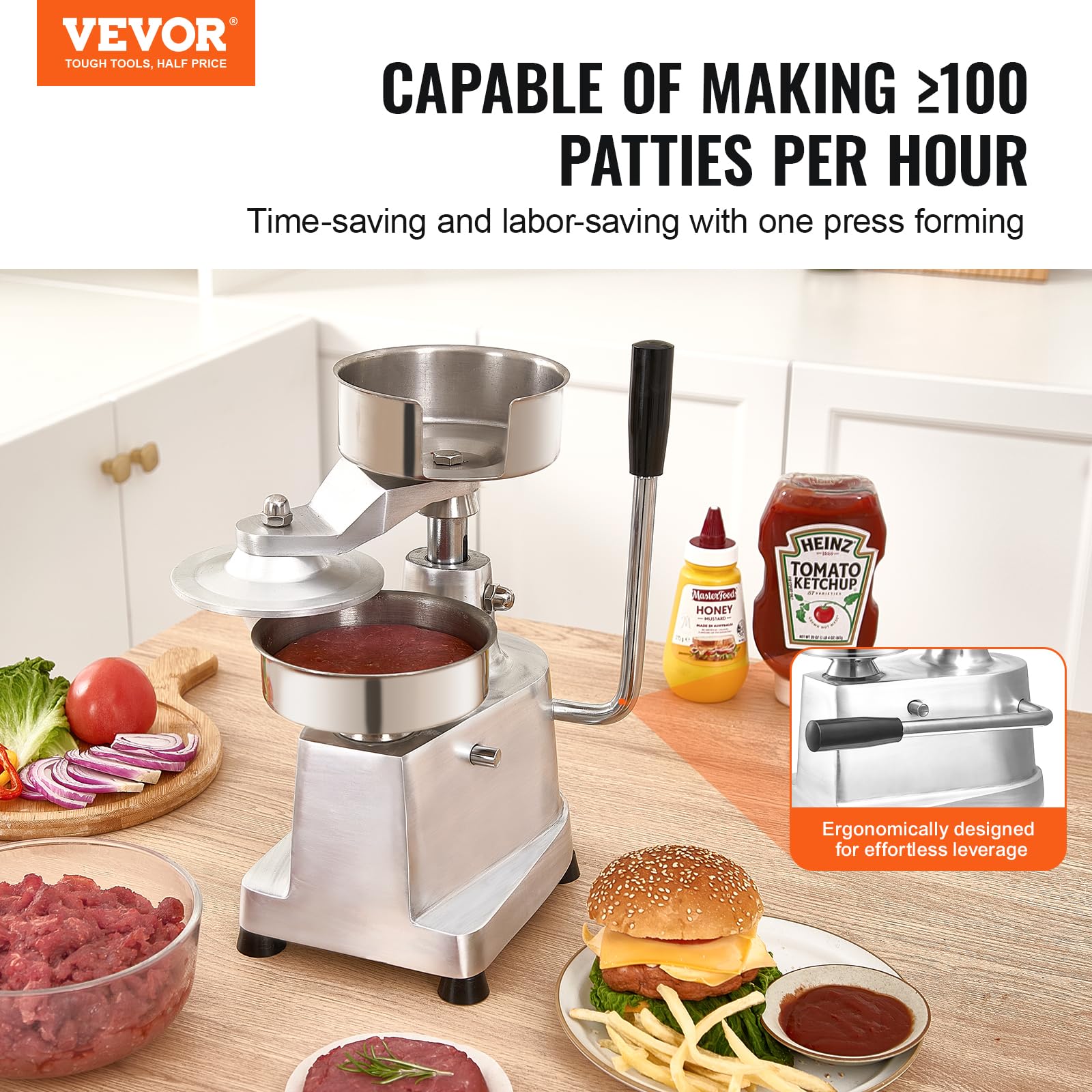 Foto 2 | Máquina Para Hacer Hamburguesas Vevor Commercial Para Hamburguesas De Ternera, 130 Mm - Venta Internacional.