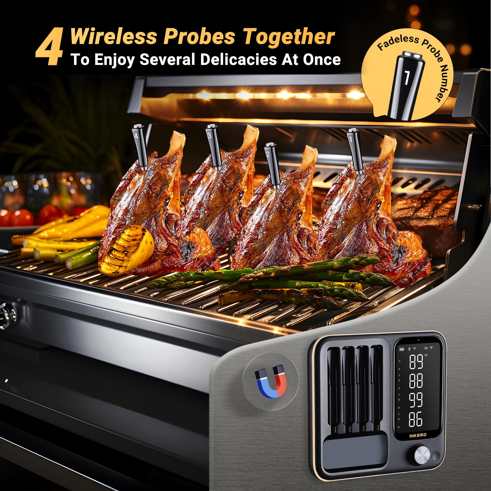 Foto 4 pulgar | Termómetro Inalámbrico Para Carne Inkbird Wifi Bluetooth Con 4 Sondas - Venta Internacional.