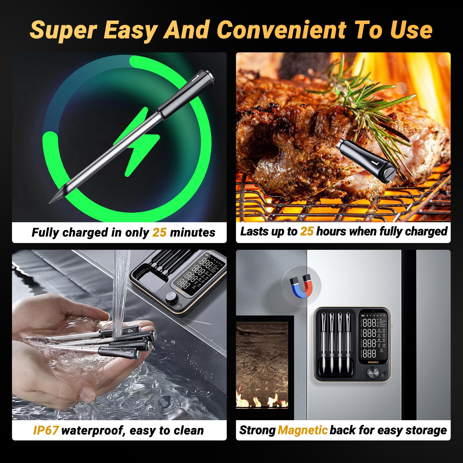 Foto 7 pulgar | Termómetro Inalámbrico Para Carne Inkbird Wifi Bluetooth Con 4 Sondas - Venta Internacional.