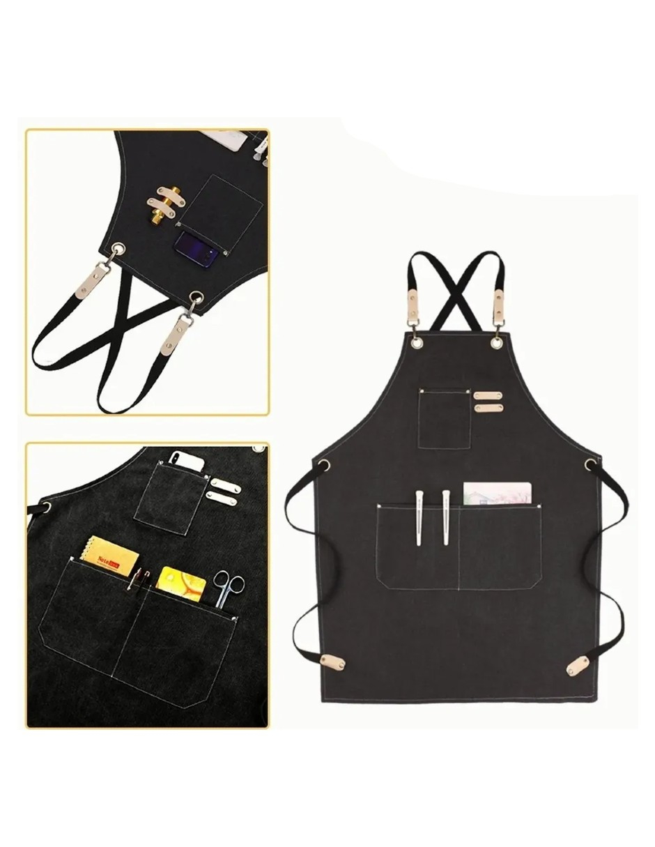 Foto 4 pulgar | Mandil Parrillero Con Bolsillos Negro + Gratis Termo Güish De Regalo