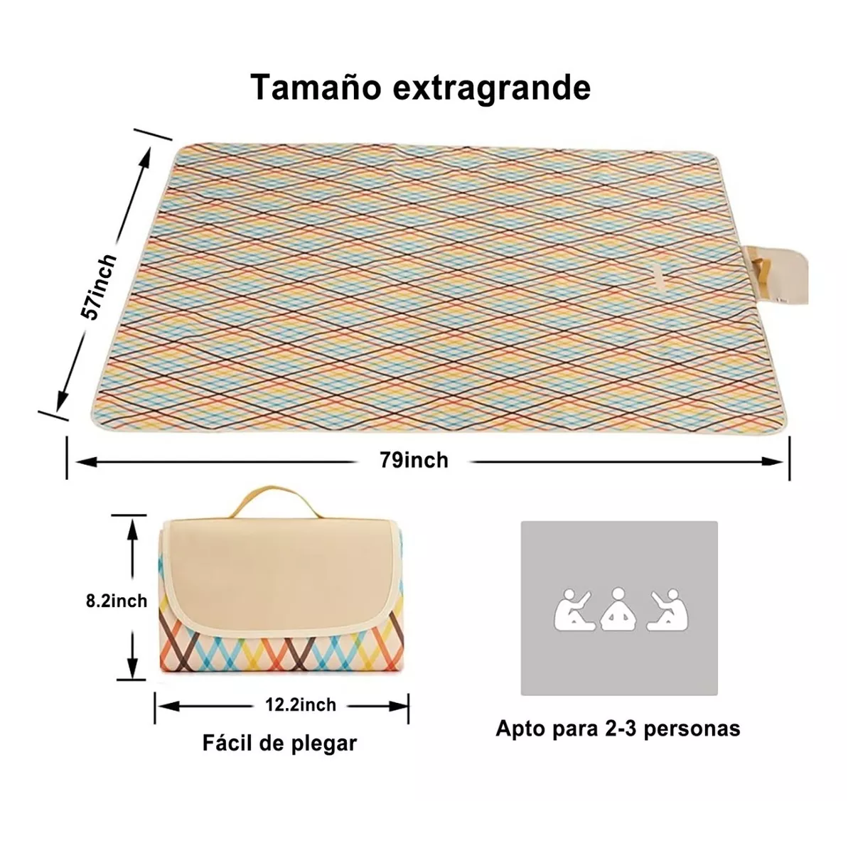 Foto 3 pulgar | Tapete De Picnic Acampar Playa Manta Impermeable Eo Safe Imports Esi-9344 Beige