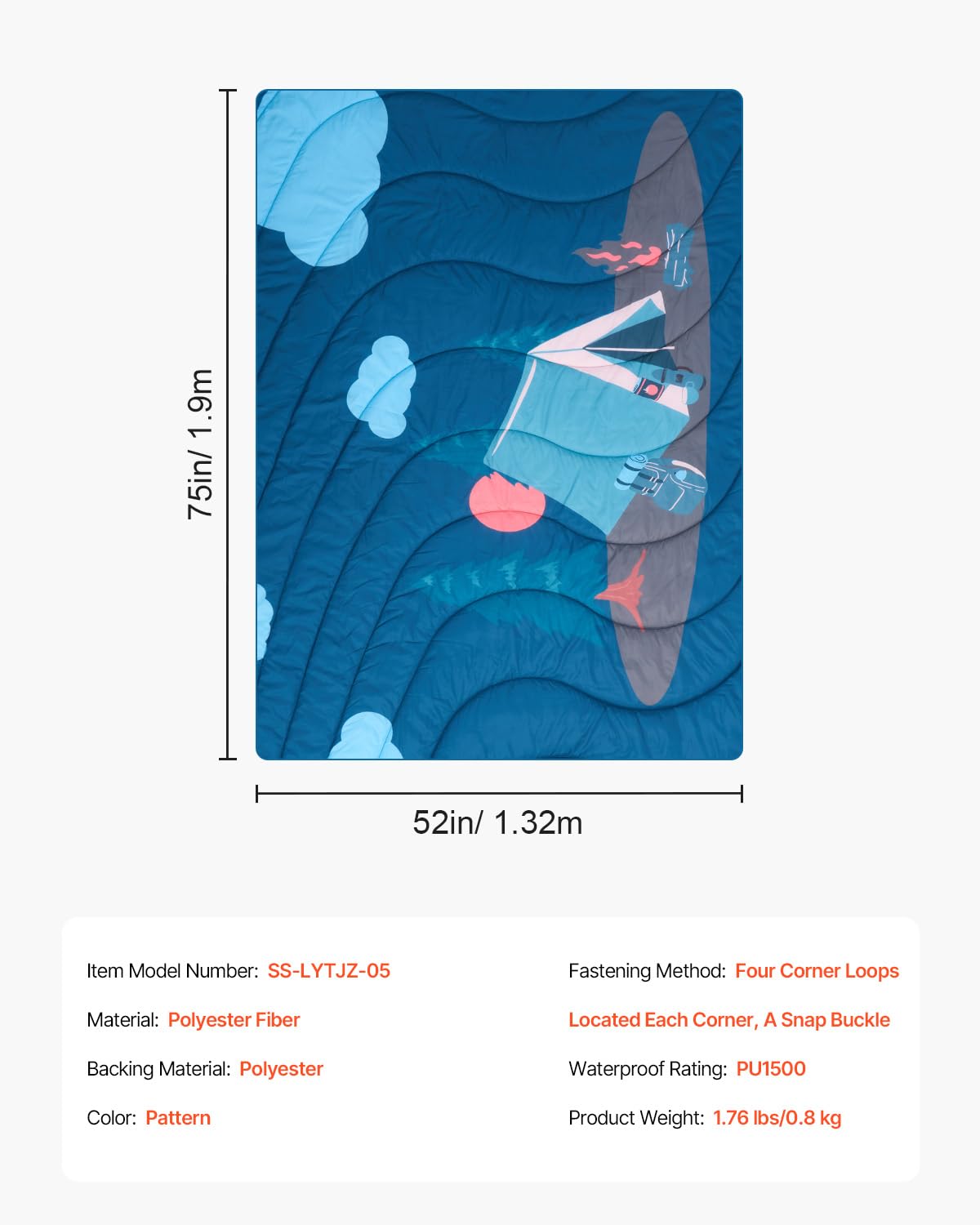 Foto 8 pulgar | Manta De Camping Vevor, Grande, Cálida, Impermeable, A Prueba De Viento, 75 X 52 Cm - Venta Internacional.