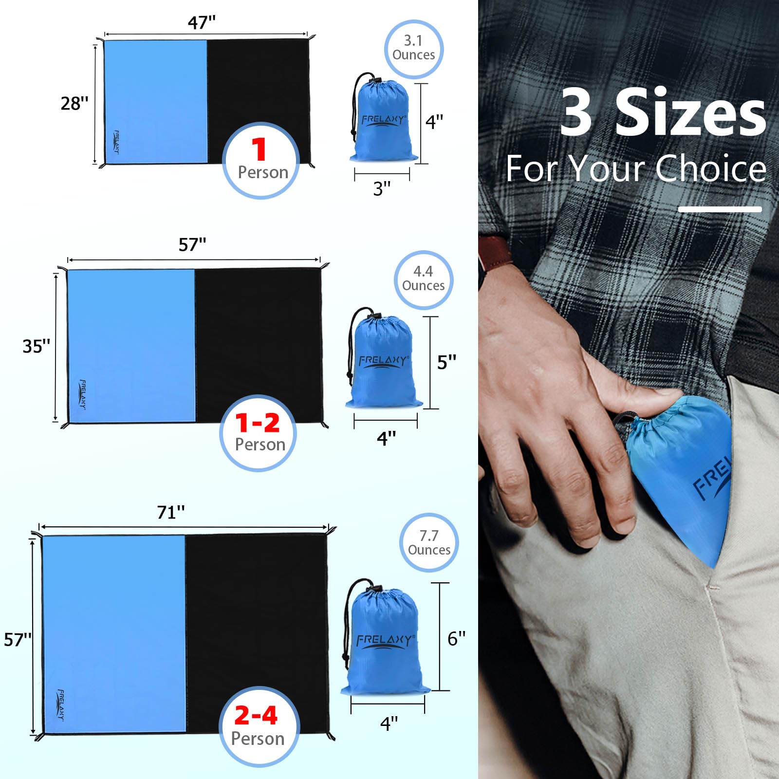 Foto 3 pulgar | Manta De Pícnic Con Bolsillo Frelaxy, Impermeable, Azul, 70 X 120 Cm - Venta Internacional.
