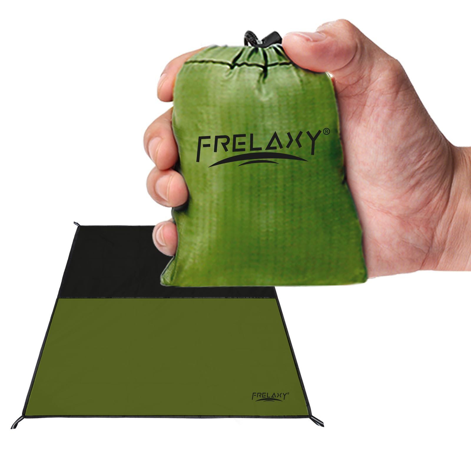 Manta De Pícnic Con Bolsillo Frelaxy, Impermeable, Playa, Verde Militar - Venta Internacional.