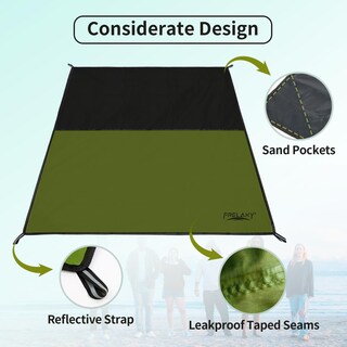 Foto 3 | Manta De Pícnic Con Bolsillo Frelaxy, Impermeable, Playa, Verde Militar - Venta Internacional.