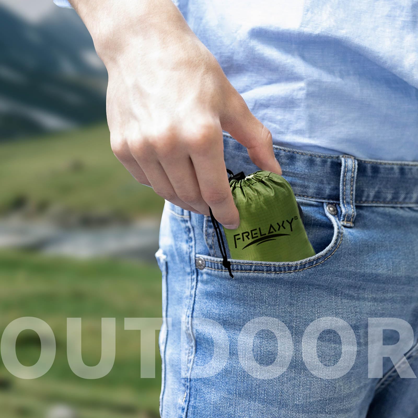 Foto 6 | Manta De Pícnic Con Bolsillo Frelaxy, Impermeable, Playa, Verde Militar - Venta Internacional.