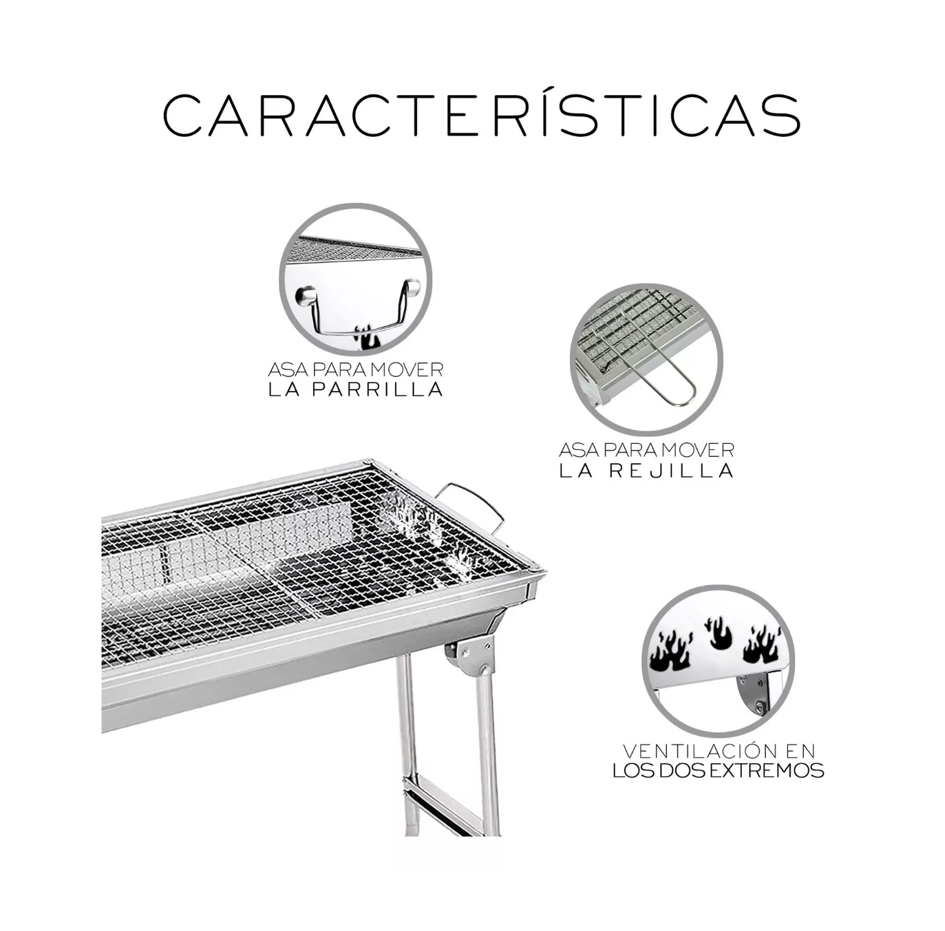 Foto 5 pulgar | Asador Plegable de Carbón Belug Plateado de Acero Inoxidable