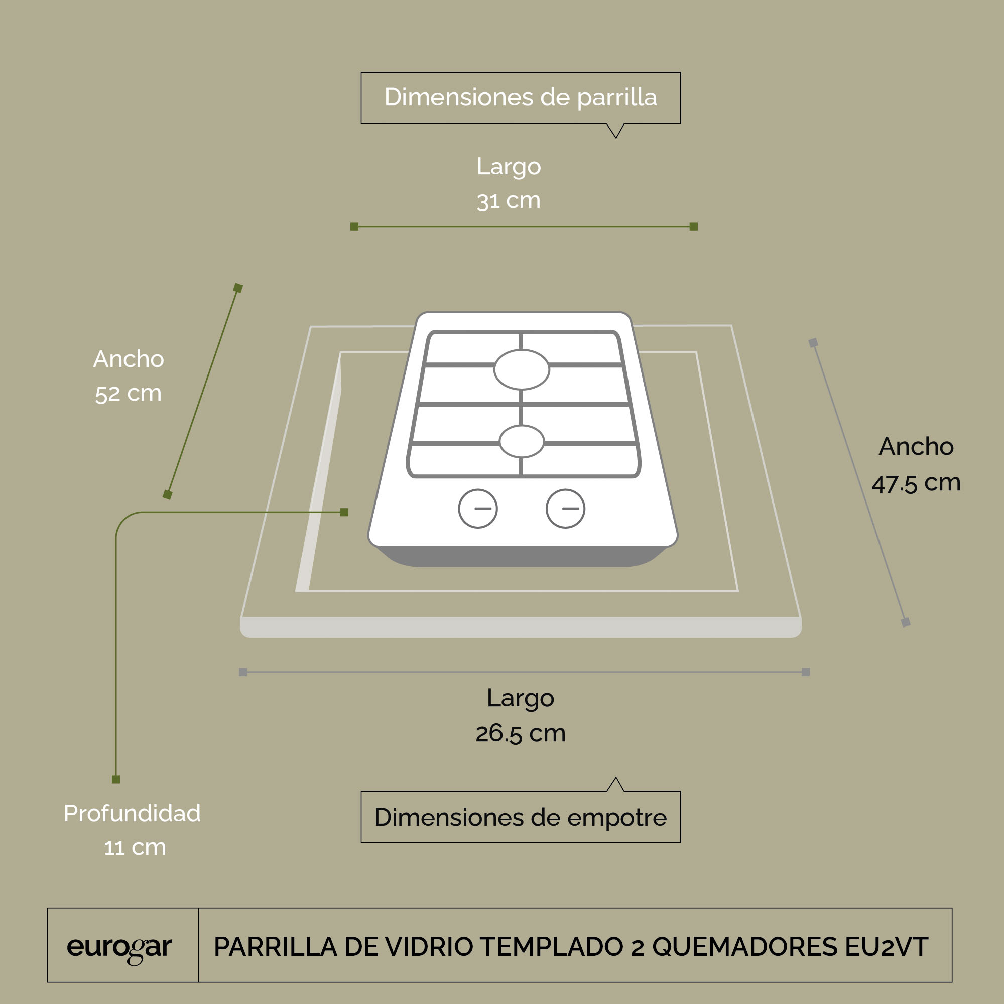 Foto 3 | Parrilla de Vidrio Templado Avera Eu2vt 2 Quemadores Encendido Electrónico