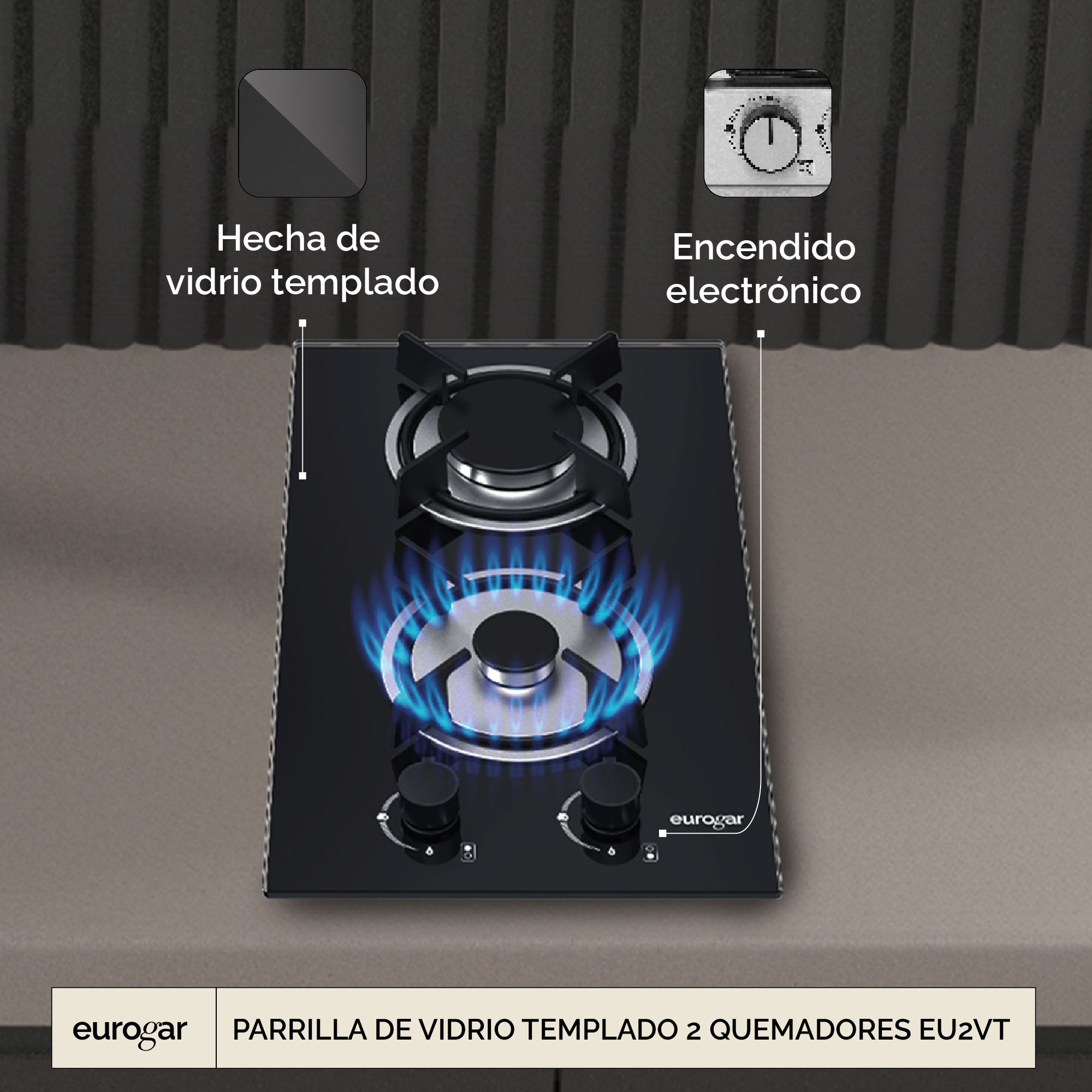 Foto 6 pulgar | Parrilla de Vidrio Templado Avera Eu2vt 2 Quemadores Encendido Electrónico