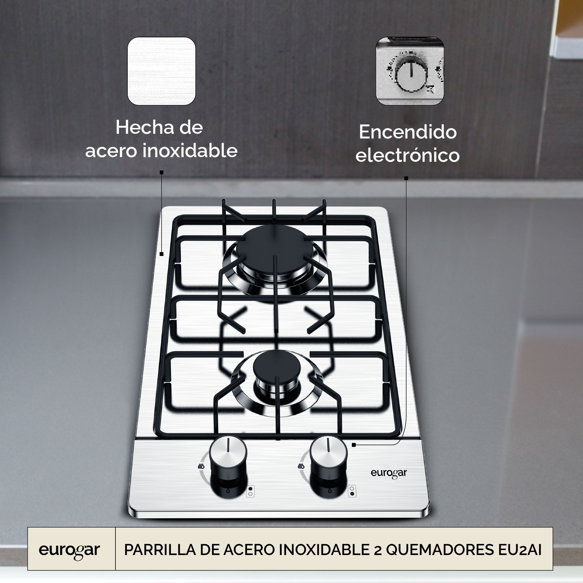 Foto 6 pulgar | Parrilla de Acero Inoxidable Avera Eu2ai 2 Quemadores Encendido Electrónico