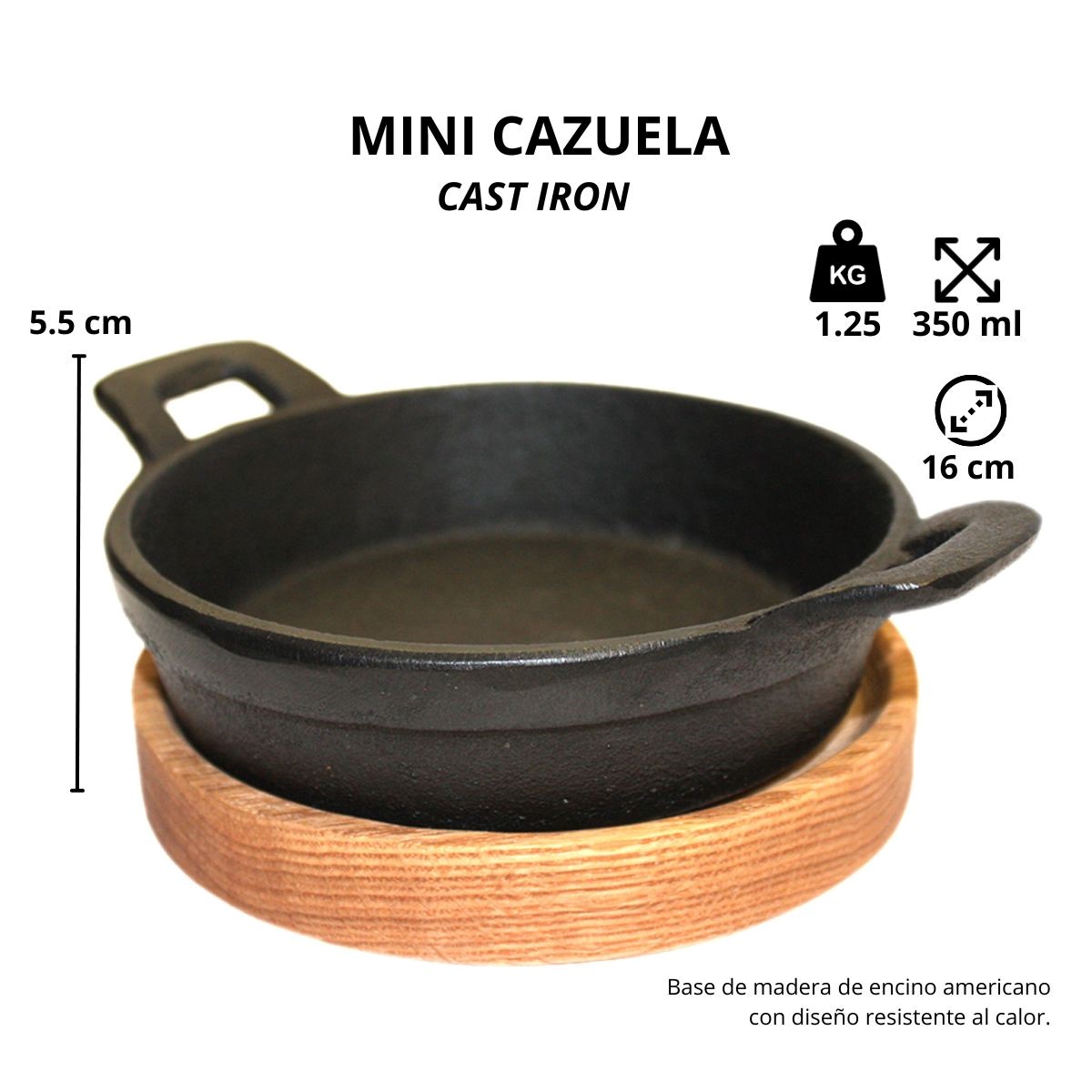 Foto 2 | Cazuela Hierro Fundido Small Multiusos Con Base De Madera