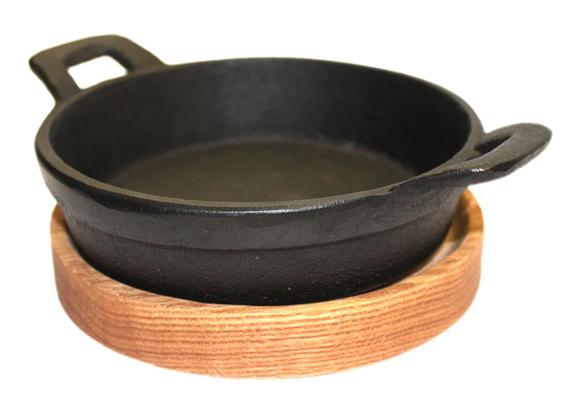 Cazuela Hierro Fundido Medium Multiusos Con Base De Madera