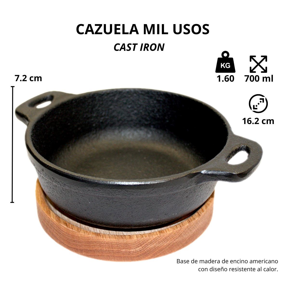 Foto 4 pulgar | Cazuela Hierro Fundido Medium Multiusos Con Base De Madera