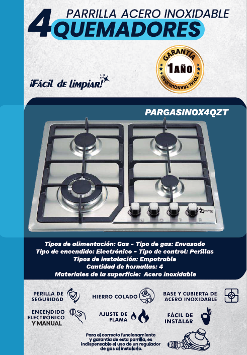 Foto 5 | Parrilla Empotrable Zmartech 4 Quemadores Acero Inoxidable