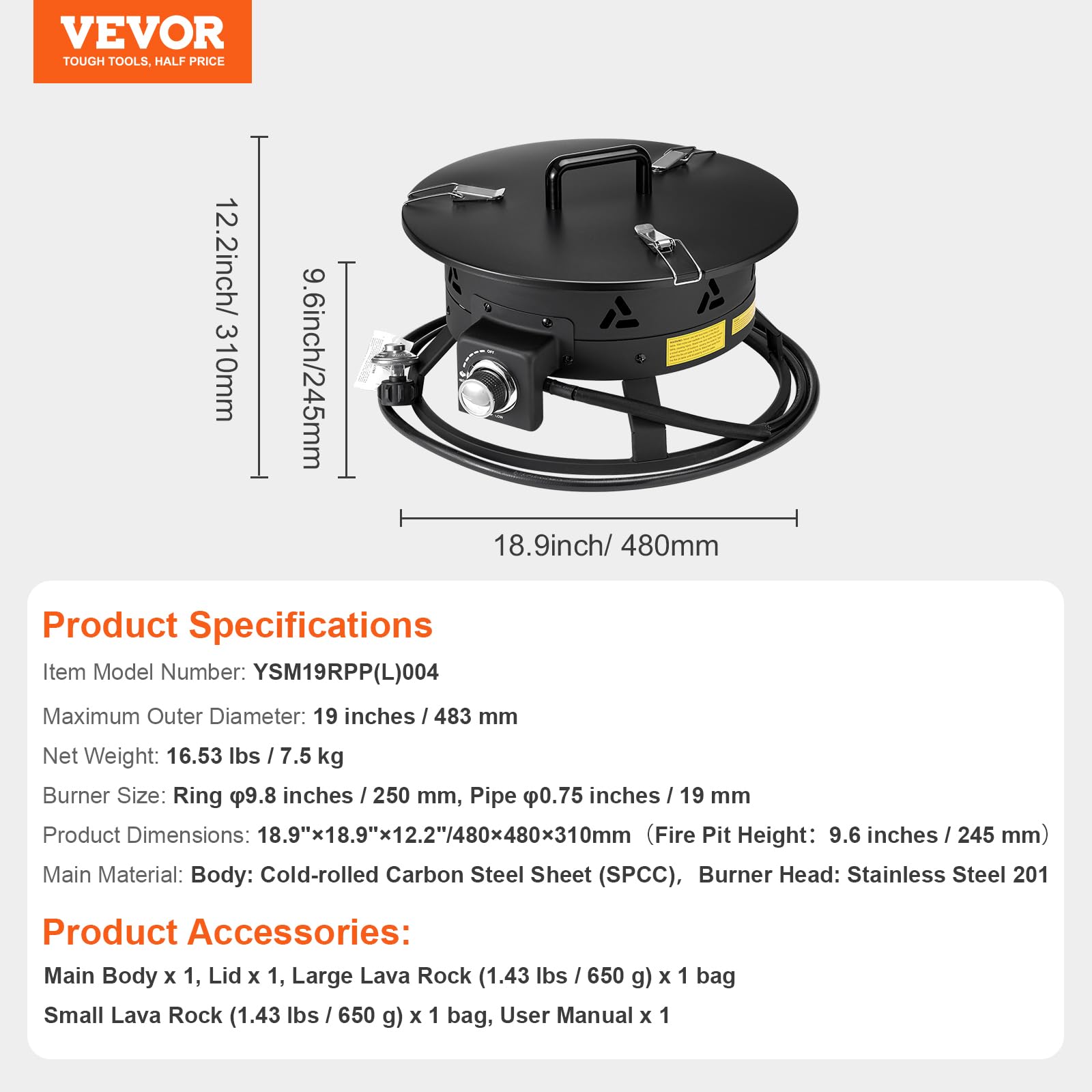 Foto 8 pulgar | Fogata De Propano Portátil Vevor Hoguera De Gas Para Exteriores De 19 Pulgadas - Venta Internacional.