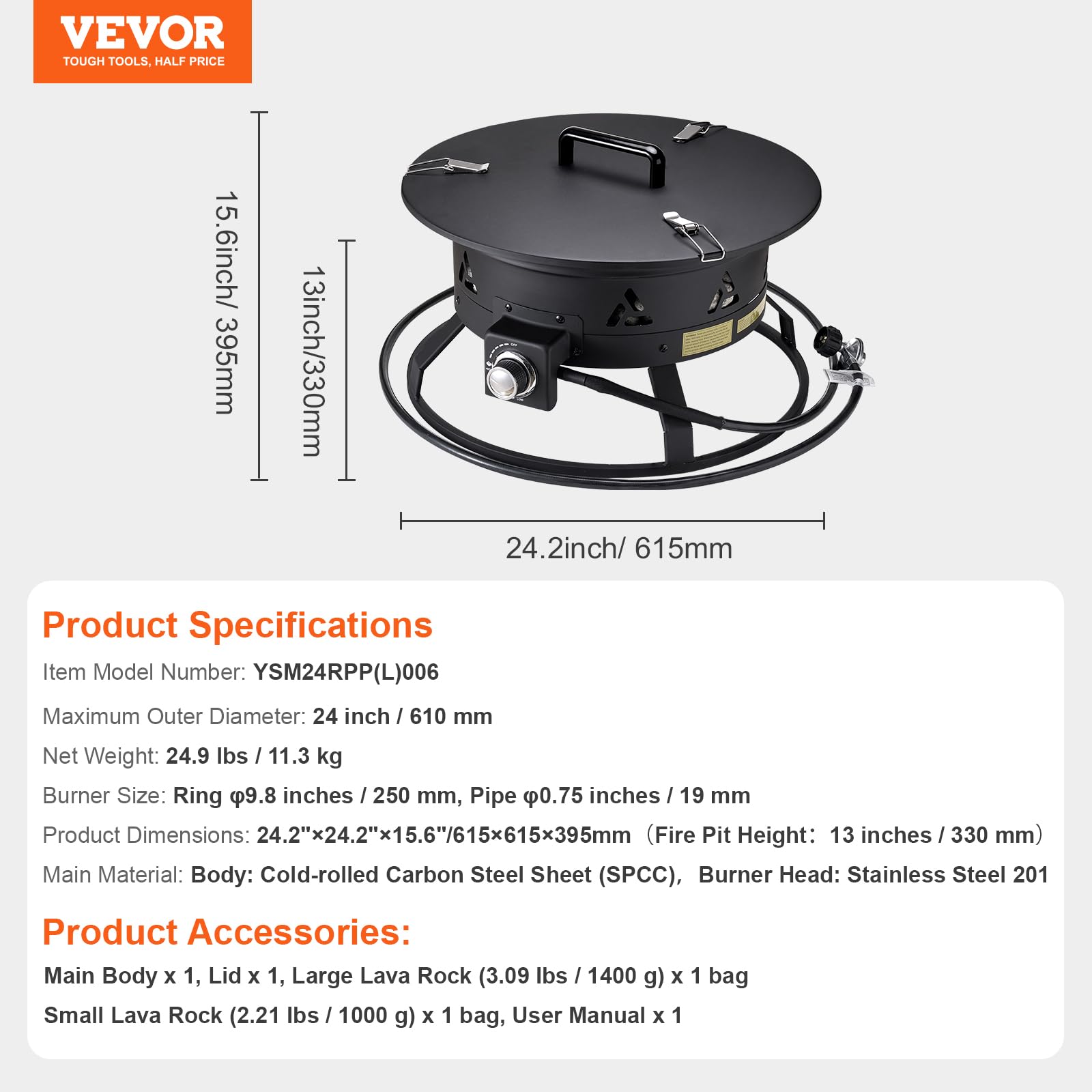 Foto 8 pulgar | Hoguera De Propano Vevor, Portátil, De Gas Para Exteriores, De 24 Pulgadas - Venta Internacional.