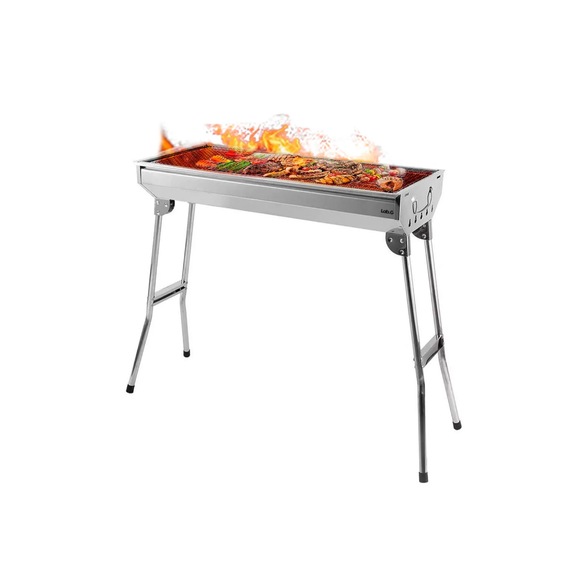 Parrilla Asador De Carbon Portatil Plegable Acero Inoxidable Lab.g Plateado