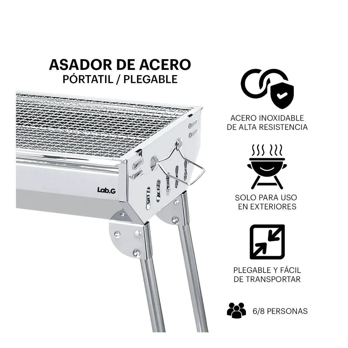 Foto 3 pulgar | Parrilla Asador De Carbon Portatil Plegable Acero Inoxidable Lab.g Plateado